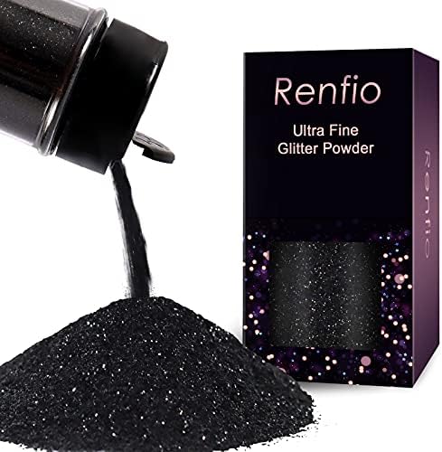 Renfio Ultra Fine Glitter Powder Metallic Resin Glitter 1.75 Oz (50g) PET Flakes Crafts Sequins 1/128" 0.008" 0.2mm Epoxy Chips Flakes for Tumblers Slime Decoration - Deep Black
