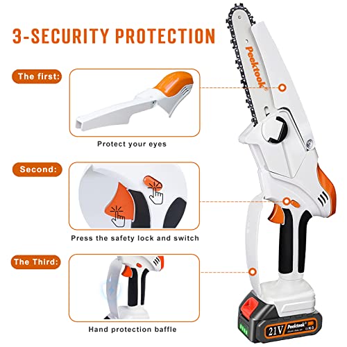 Mini Chainsaw Electric Cordless Chainsaw, Peektook Upgrated 6 Inch Chain Saw With 2 Battery And 2 Chains, Portable Mini Saw With Safety Lock And Strong Power Perfect For Trim Shrubs/Branches/Logging #TOP5