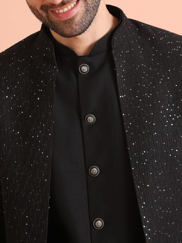 Image of Kisah Men's Blended Embellished Sherwani Set Regular Fit | Wedding, Festive & Occasion Wear