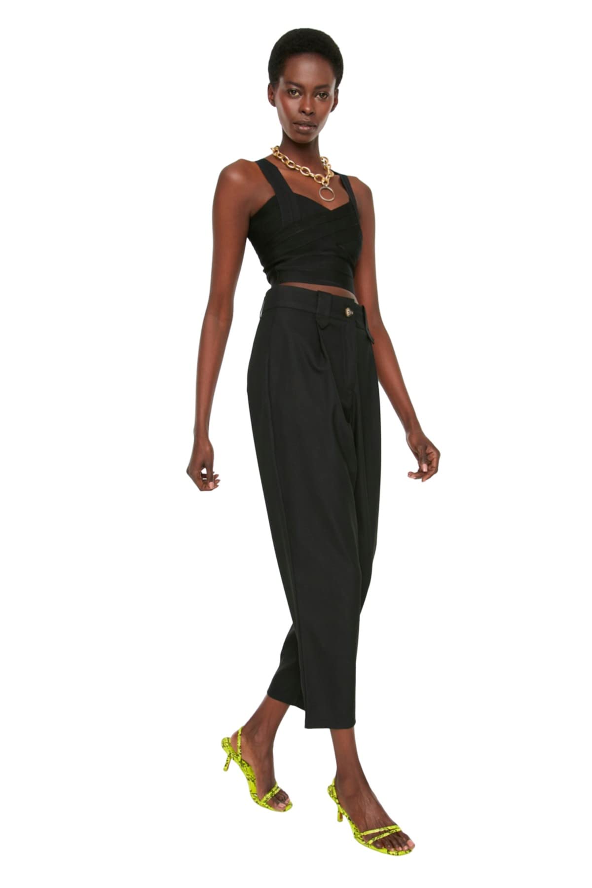 Trendyol FeMan Basics High Waist Straight Leg Carrot Pants Trousers Black