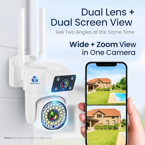 Image of SuperCam 36IRs White 5+5MP UHD Dual Lens /Dual Screen WiFi Outdoor CCTV Camera | Color Night Vision | AI Human Detection | Two-Way Audio | IP66 Waterproof