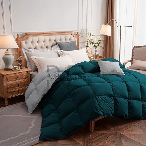 Image of PURE ECO Reversible 300 GSM Comforter Double Bed Size - Luxury & Soft Microfiber 300 GSM Comforter for Winter - Duvet /Blanket Double Bed (90 inchX100 inch) - Teal /Silver Grey Color