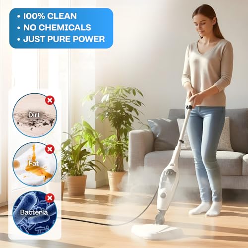 POWELL Powell Dampfreiniger & Handdampfreiniger 12-in-1 – 1300W Elektrischer Bodenwischer & Steam Cleaner – Chemiefreie Tiefenreinigung für Hartböden, Teppich, Fliesen & Fenster – Inkl. Zubehör - Detailansicht 2 | Bodendampfreiniger