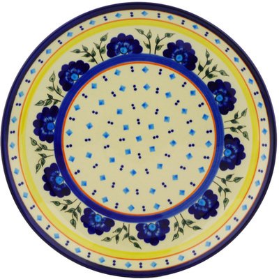 Platter 13-inch - Blue Diamond Flowers Pattern Handmade in Boleslawiec Poland + Certificate of Authenticity