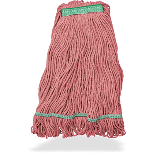 Image of SPARTA Flo-Pac Acrylic Mop Head, Loop-Ended, Narrow Band with 1 inch Green Band for Organized Cleaning, Medium, Red, (Pack of 12)