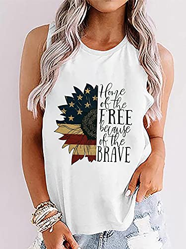 Sunflower American Flag Home of The Free Because of The Brave Tank Top Women 4th of July USA Patriotic Tee Shirt3