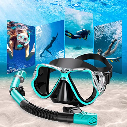 image for Greatever Dry Snorkel Set,Panoramic Wide View,Anti-Fog Scuba Diving Ma