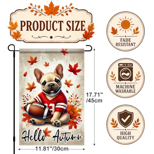 Image of BlissYard Fall Garden Flag 12x18 Inch Bulldog Football Hello Autumn Decor | Double sided polyester, fall bulldog football design, Thanksgiving decorations for yard and seasonal outdoor display