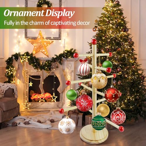 Christmas Tree Ornament Stand Holder with Arms, 17.8\" Wooden Holiday Ornament Display Rack Decorative Christmas Ornaments Display Hangers for Hanging Xmas Farmhouse Home Decorations - Thumbnail 5
