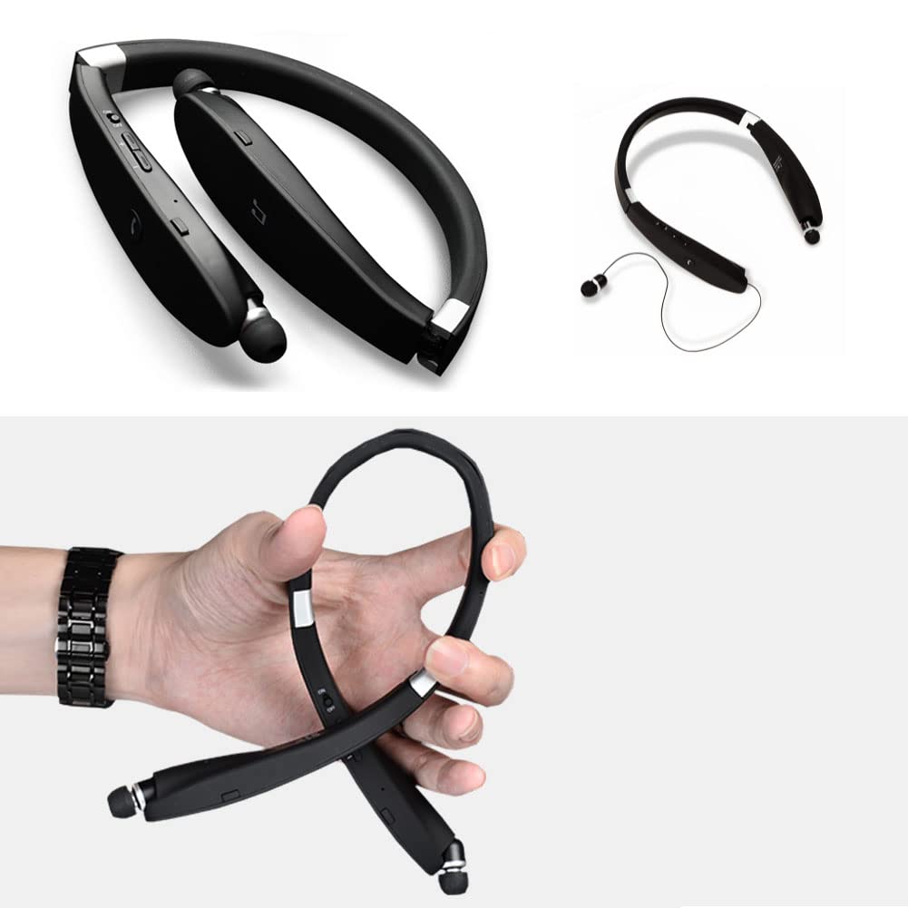 Cuffie Bluetooth 5.0, Cuffie Pieghevoli con Archetto da Collo con Auricolari Retrattili, Auricolari Stereo Wireless con Cancellazione del Rumore per Allenamento, Sport, Guida