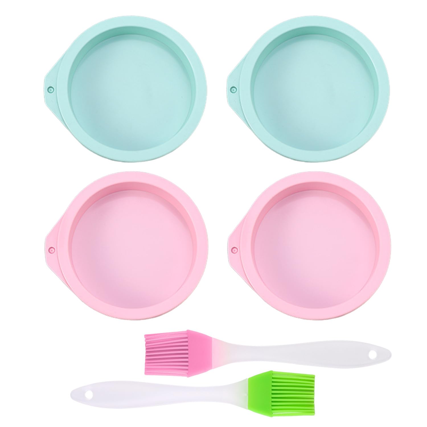 HINFHI 4 Pieces Cake Mold And 2 Pieces Silicone Oil Brush, Round Silicone Mold, Kitchen Tools, Baking Tools.