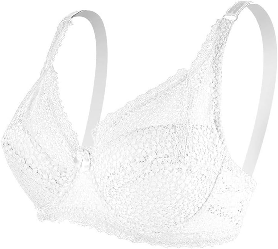 White Lace Size Women's Bra With Underwire Bow on Top Of Breathable Comfort