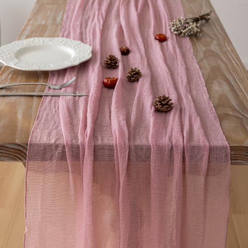 Image of 2Pcs Dusty Rose Cheesecloth Table Runner 120 Inches for Party Home Decor