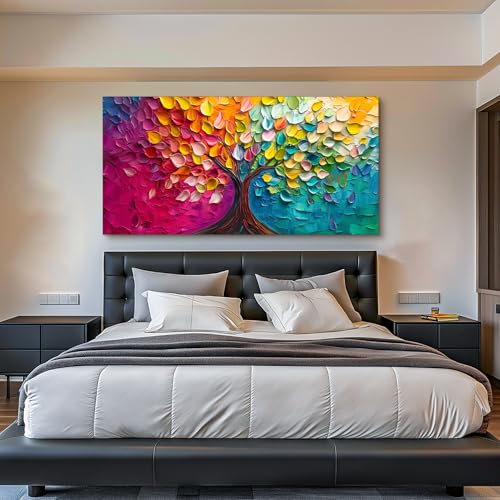 SERIMINO Tree of Life Large Wall Art, Abstract Colorful Tree Canvas Painting, Nature Plant Artwork for Walls, Red Teal Aesthetic Wall Decor Living Room Bedroom, Modern Office Decor Art Prints 30"X60"