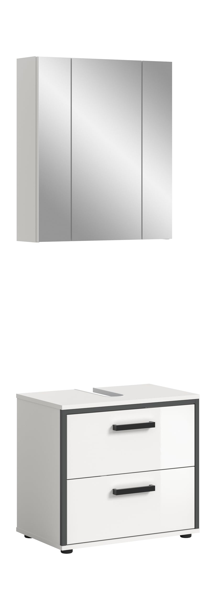xonox.home Badmöbel-Set Kojak Waschbeckenunterschrank & Spiegelschrank, weiß hochglanz, B/H/T ca. 60/188/37 cm