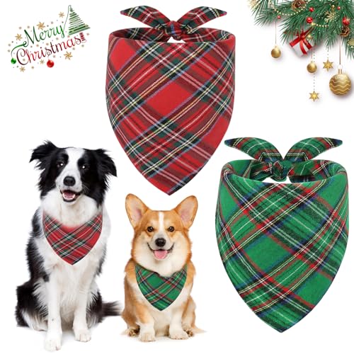 Vivifying Halstuch Hund, 2Pcs Einstellbare Dreieck Hundehalstuch mit Schachbrettartig, Hundekostüm Weihnachten für kleine mittlere große Hunde-L