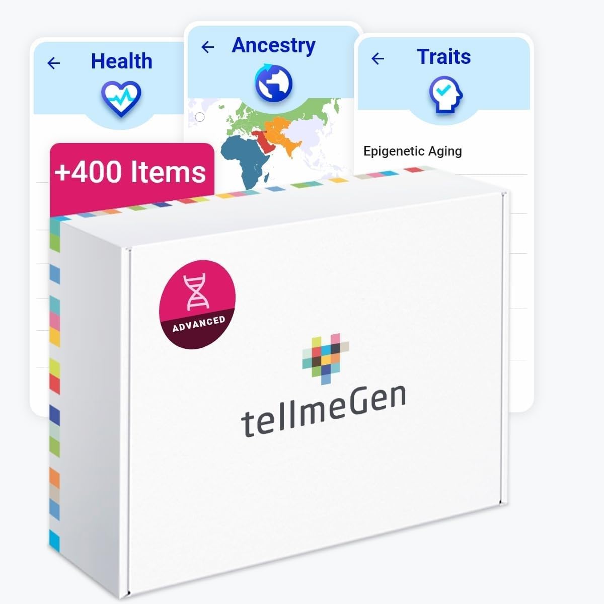 tellmeGen Advanced DNA Test Kit with 400+ Health, Ancestry, Traits & Fitness Reports, Personalized Genetic Reports and DNA Relative Connect with Lifetime Updates Included