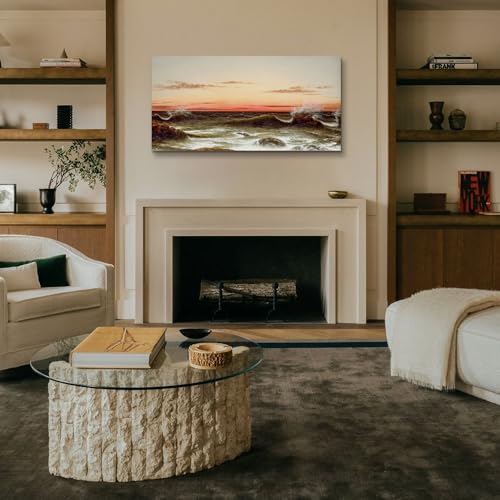 crmotu Vintage Large Wall Art, Ocean Sunset Canvas Art Prints, Coastal Landscape Nature Decor Artwork, Seascape Room Decorations Wall Pictures, Retro Paintings Wall Decor Living Room Bedroom 24"X48"