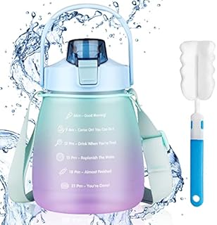 Sakiida 1L Water Bottle with Straw, Sports Drinks Bottle with Time Markings BPA Free Leak Proof, Flip Cap, Portable, Locked (Orchid purple)