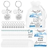 Tondiamo 36 Set Flight Attendant Gifts Bulk Airplane Keychain with Thank You Cards Organza Bags for Travel Adventure Party Favor Holiday Gift