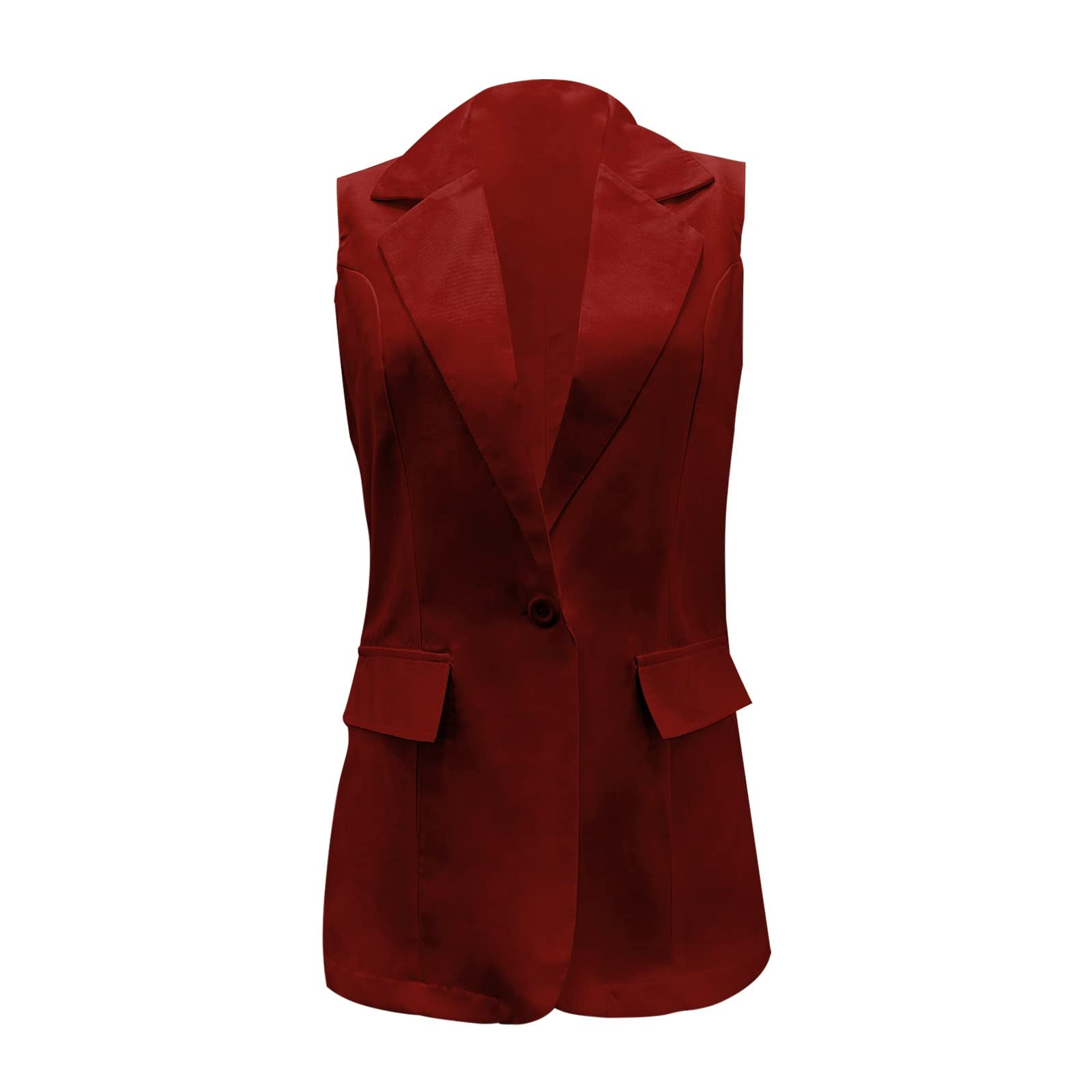 Generisch Ärmelloser Damenmantel Einfarbig Cardigan Jacke mit Taschen Lässige Business für Büro Alltag Elegante Übergangskleidung Leichte Weste