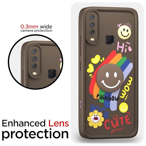 Image of Pikkme Back Cover for Vivo Y12 / Y15 / Y17 / U10 | Soft Silicone| Cute Rainbow Smile & 3D Cartoon Flower Design | Shockproof Raised Camera Protection Bumper Case (Brown)