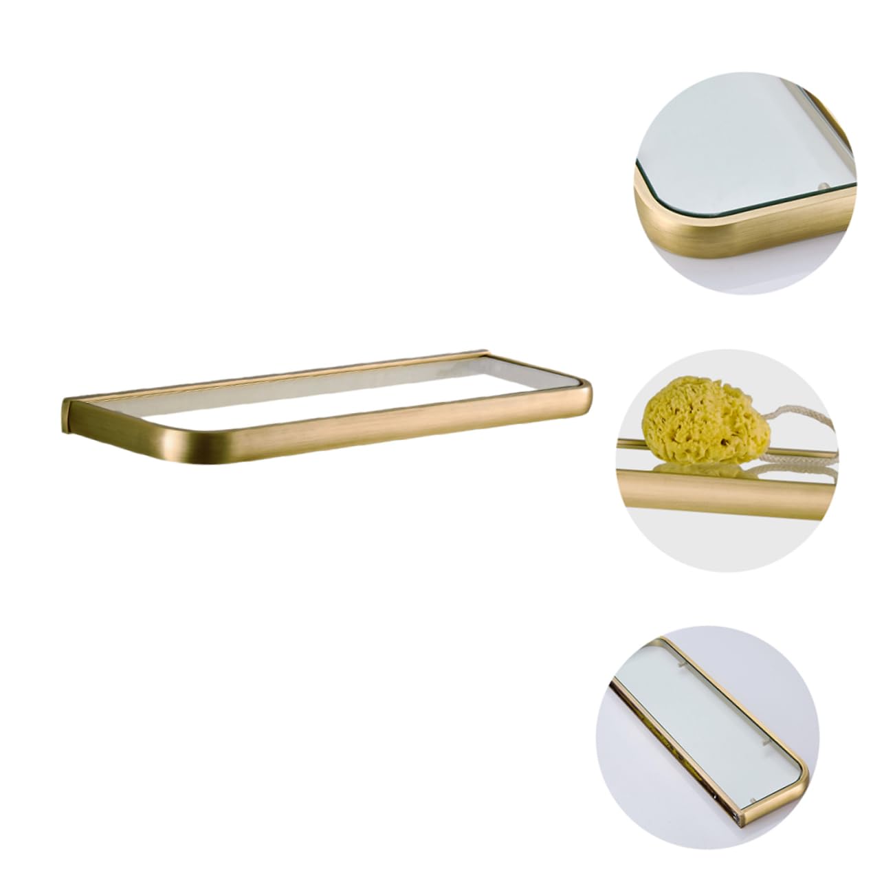 GLEAVI 1Pc Wall Hanging Rack Single Glass Shelf for Bathroom Storage Light Brown and Bronzed Finish Space Saving Organizer for Cosmetics and Towels