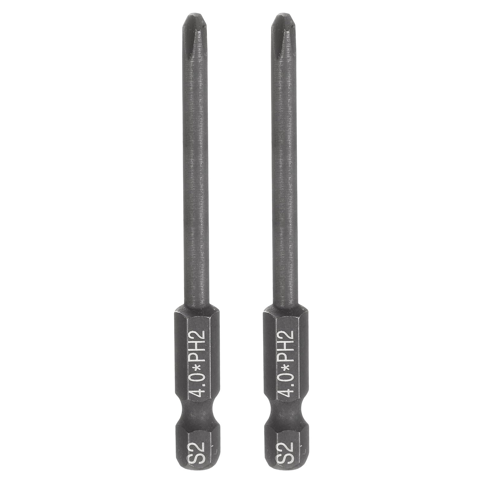 sourcing map 2pcs #2 Phillips Screwdriver Bit PH2 1/4" Hex Shank 3" (75mm) Long 4mm Rod Magnetic Cross Head Drive Drill Bits S2 Steel Industrial Screw Driver Electric Power Tool, Black