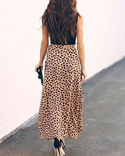 Imysty Womens Leopard Print Long Skirts Drawstring High Waisted Bohemian Maxi Skirt (X-Large, Y-Coffee) - Thumbnail 5