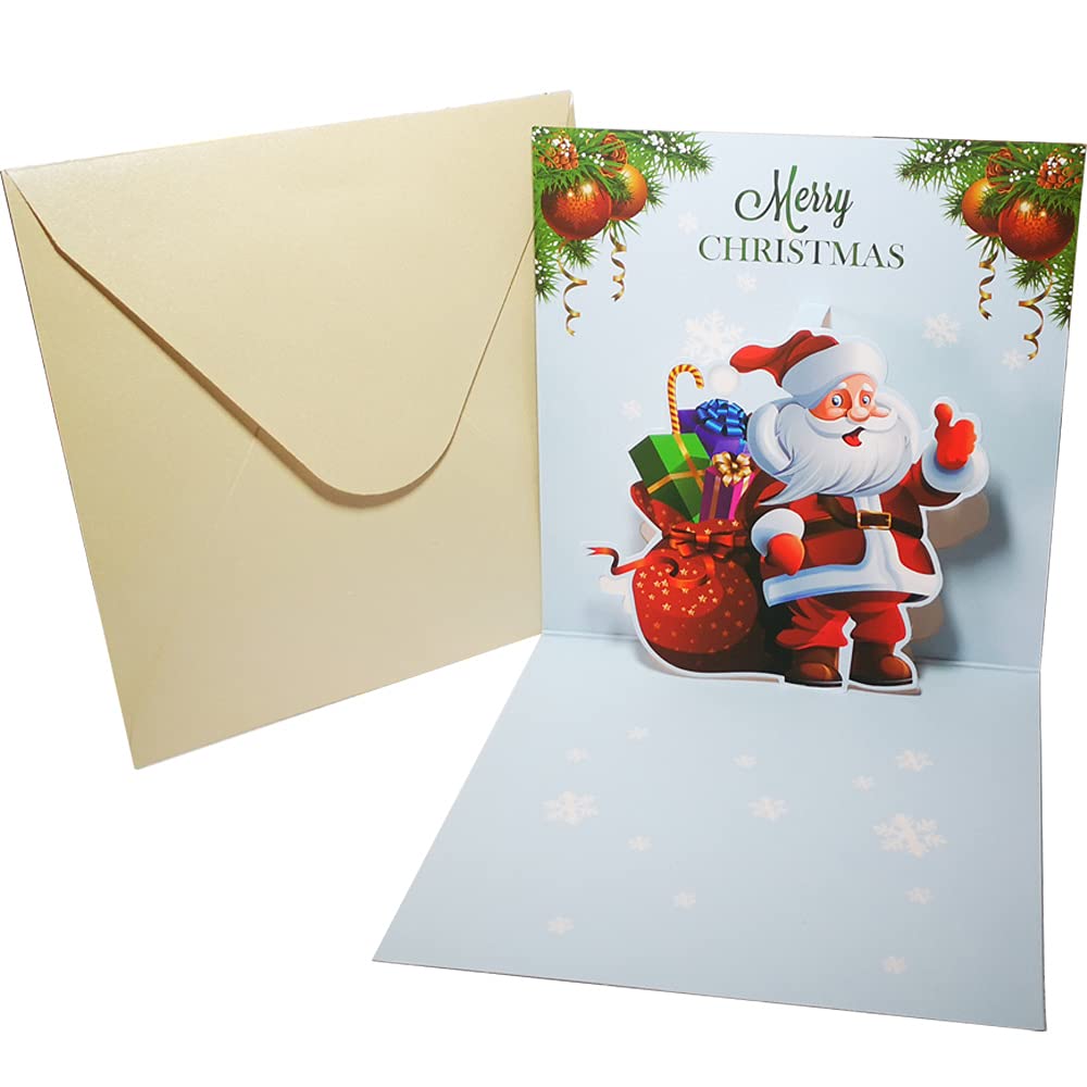 Juego de tarjetas de Navidad 3D desplegables, tarjetas y sobres hechos a mano, paquete de 8 incluye muñeco de nieve de Navidad, bola de cristal de Navidad, Papá Noel, armario, campana, regalos de