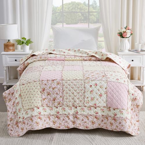 Qucover Cubrecama para Cama 90,Colcha Juvenil Rosa Verano,Colcha nordica bouti de piqué,Manta Retazos Reversible para Individual,Cubierta Cama - imagen 3