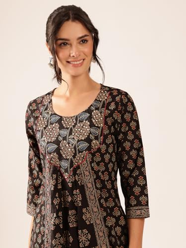 Image of Vbuyz Women's Floral Print A-Line Cotton Stitched Kurta