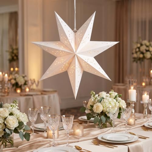 Image of LIOOBO Paper Star Lantern Lampshade Star Light Cover Garland Lantern Pendant Xmas Tree Topper for Christmas New Year Birthday Wedding Home Party Dercor Indoor and Outdoor 17.7 Inch