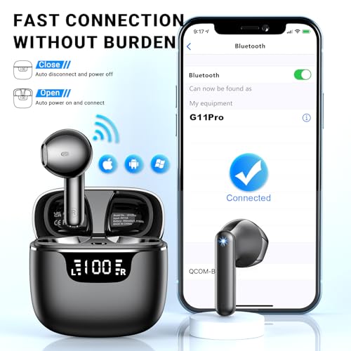 Image of Wireless Earbuds, Bluetooth 5.4 Headphones with 42H Ultralight Ear Buds, Bluetooth Earbuds with 4 ENC Noise Cancelling Mics, HiFi Deep Bass Dual LED Display USB-C, IPX6 Waterproof Earphones Black