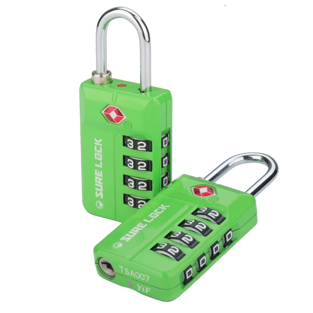 TSA Approved Travel Luggage Locks, Open Alert Combination Lock for School Office & Gym Locker,Toolbox, Pelican Case,Easy Read Dials- 1, 2 & 4 Pack (1, Green 2 Pack)