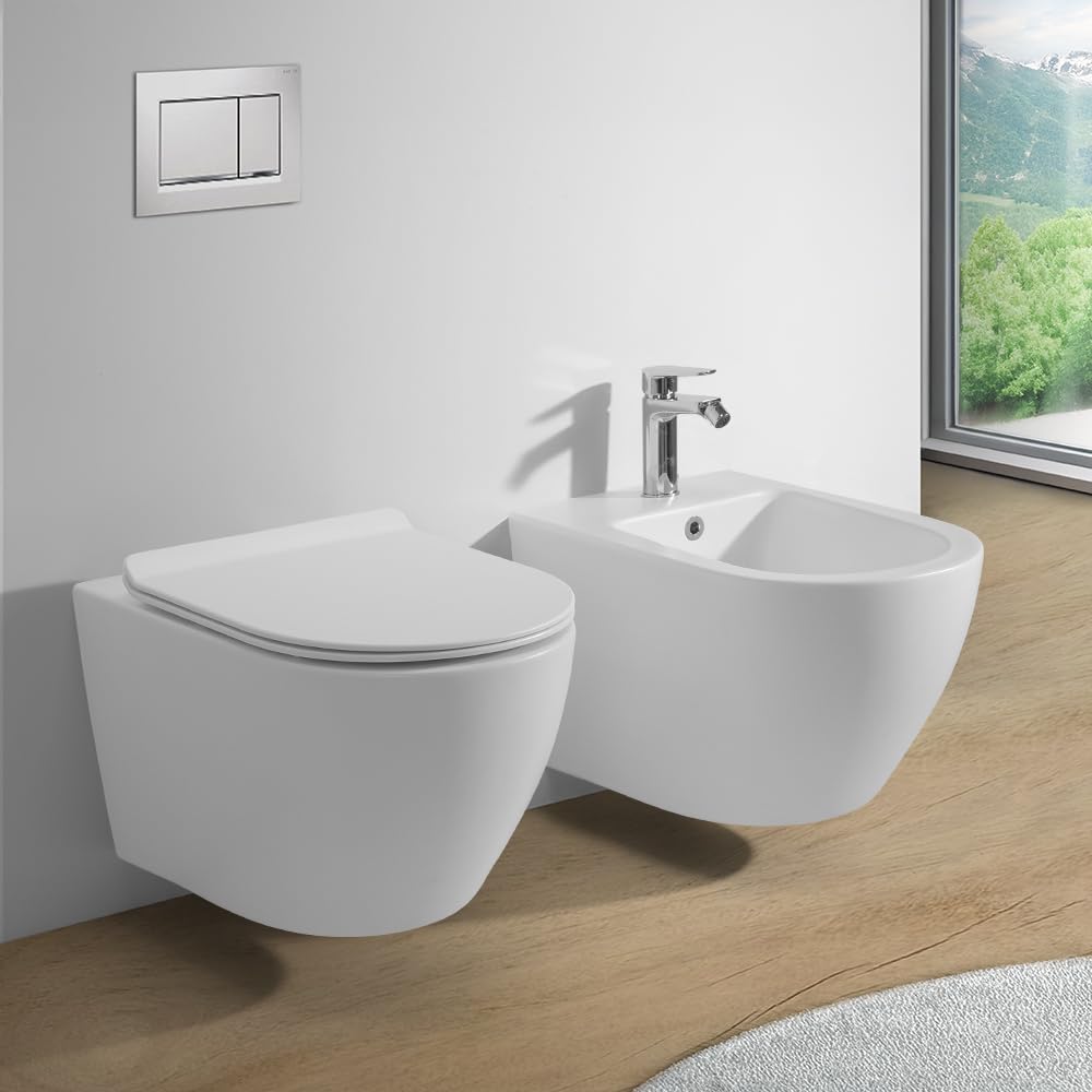 WC Sospeso Ceramica Bianco Opaco Scarico Rimless Tokyo