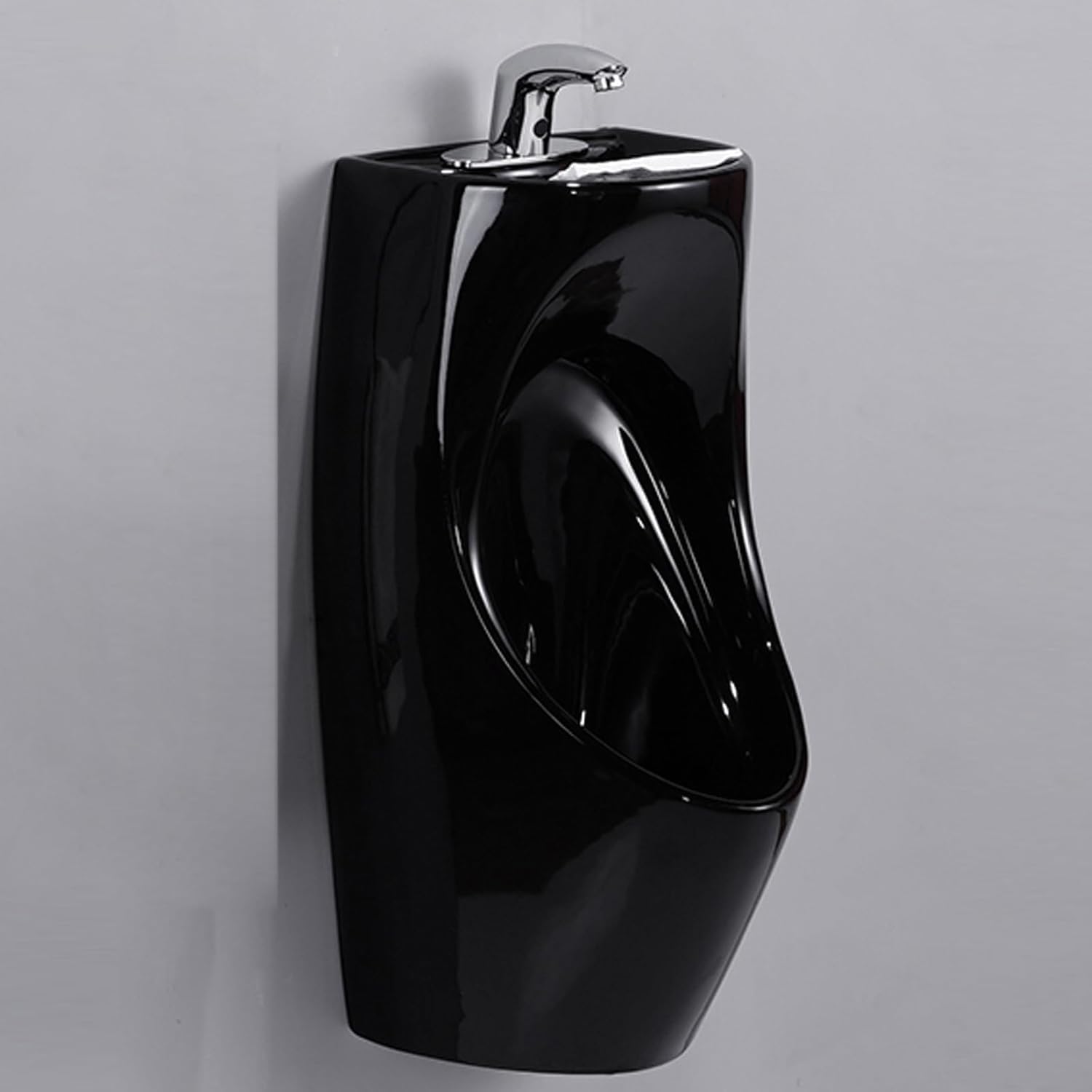 Urinario de cerámica de pared, canaleta de alta eficiencia con lavabo y grifo con sensor, urinarios for hombres a prueba de derrames.(Noir,Wall Drainage)