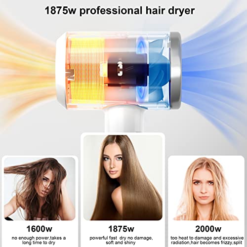 Dooair Portable Travel Hair Dryer,Dual Voltage Lightweight Blow Dryer With Eu Plug,1875W Professional Hairdryer With Folding Handle ,Concentrator Attachment Hair Dryer For Women Men (White) #TOP5