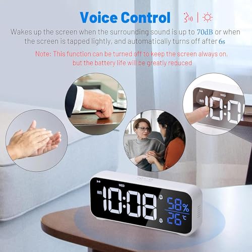 VINILITE-Reveil-Numerique-avec-Affichage-TemperatureHumidite-Reveil-LED-Horloge-Digitale-Portable-Fonction-Snooze-2-AlarmePort-de-Recharge-USB
