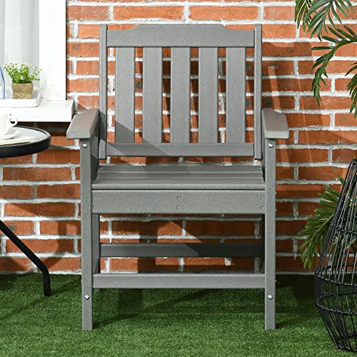 Outsunny Plastic Patio Chairs, Outdoor Dining Chair With Armrests And Slatted Back, Outdoor Armchair For Lawn, Garden, Poolside, Backyard, Gray #TOP5