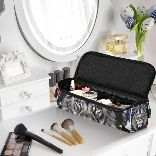 Organizador de herramientas para cabello 2 en 1 y tapete resistente al calor impermeable para planchas y rizadores, organizador de viaje portátil Lion miniatura 7