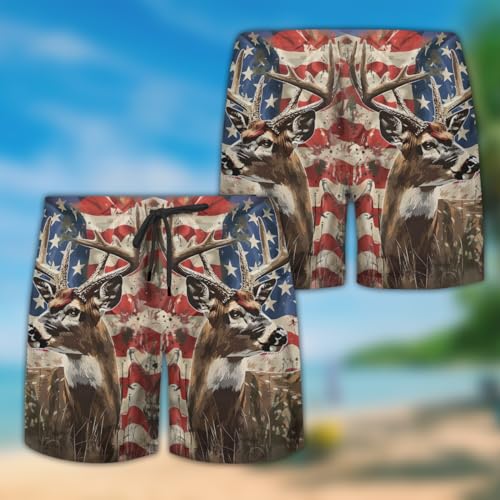 Independence Day Mens Swim Trunks - Fourth of July Hawaiian Mens Swim Short Beach Shorts TU-SH-402
