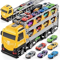 25-in-1 Transport Truck Toys with 24 Die-Cast Cars, 78 Inch Race