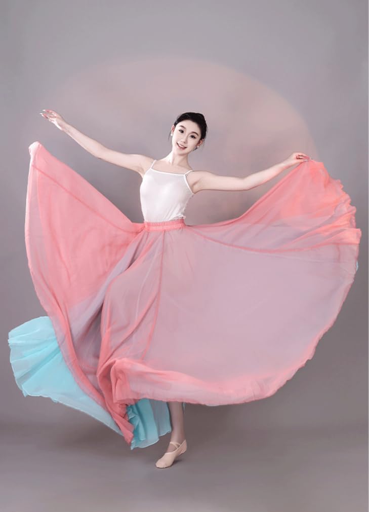 HEARTTOUCH Women's Fairy Lyrical Dance Skirt 720° Double Side Ballet Modern Swing Skirts Maxi Dance Dress for Performance