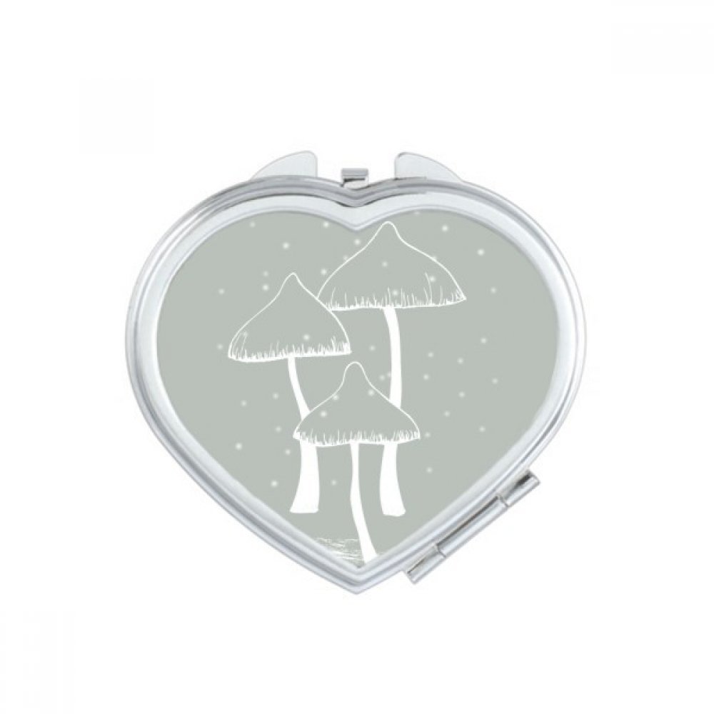 Miroir compact plat en forme de cœur avec illustration champignon