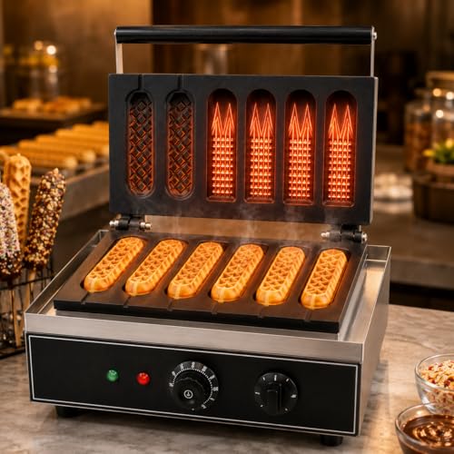 Image of Corn Hot Dog Waffle Machine, Commercial Electric Corn Dog Maker, Professional Hot Dog Baker for Cafe Bakery Restaurant