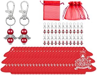 24pcs Christmas Angel Favor Keychains with Organza Bags and Kraft Gift Tags Baptism Favors Guardian Angel Pendant Christening First Communion Gifts for Christmas Tree Baby Shower Wedding Party Favors