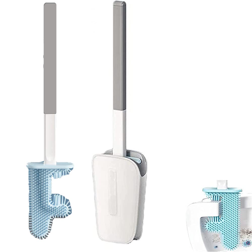 No Dead Corner Cactus Toilet Brush Silicone Toilet Brush and Holder Set Flexible Toilet Brushes for Bathroom Toilet Bowl Cleaner Brush with Base Long-Handled Toilet Brush for Deep Cleaning (White)
