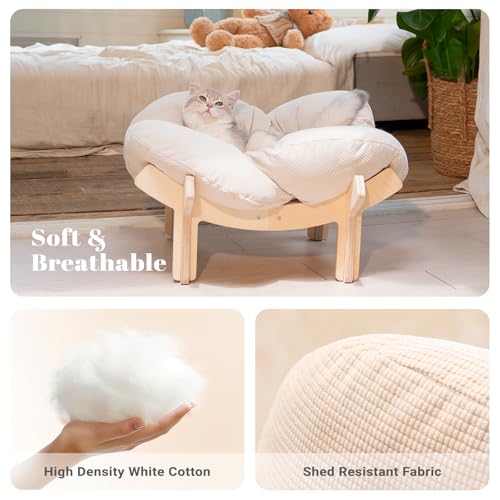CHEERHOME PETS Elevated Cat Bed Wooden with Cushion Fluffy Pet Couch Sofa for Indoor Cats Raised Kitty Lounge Chair Suitable for Puppy, Cat Furniture(White) - Image 4