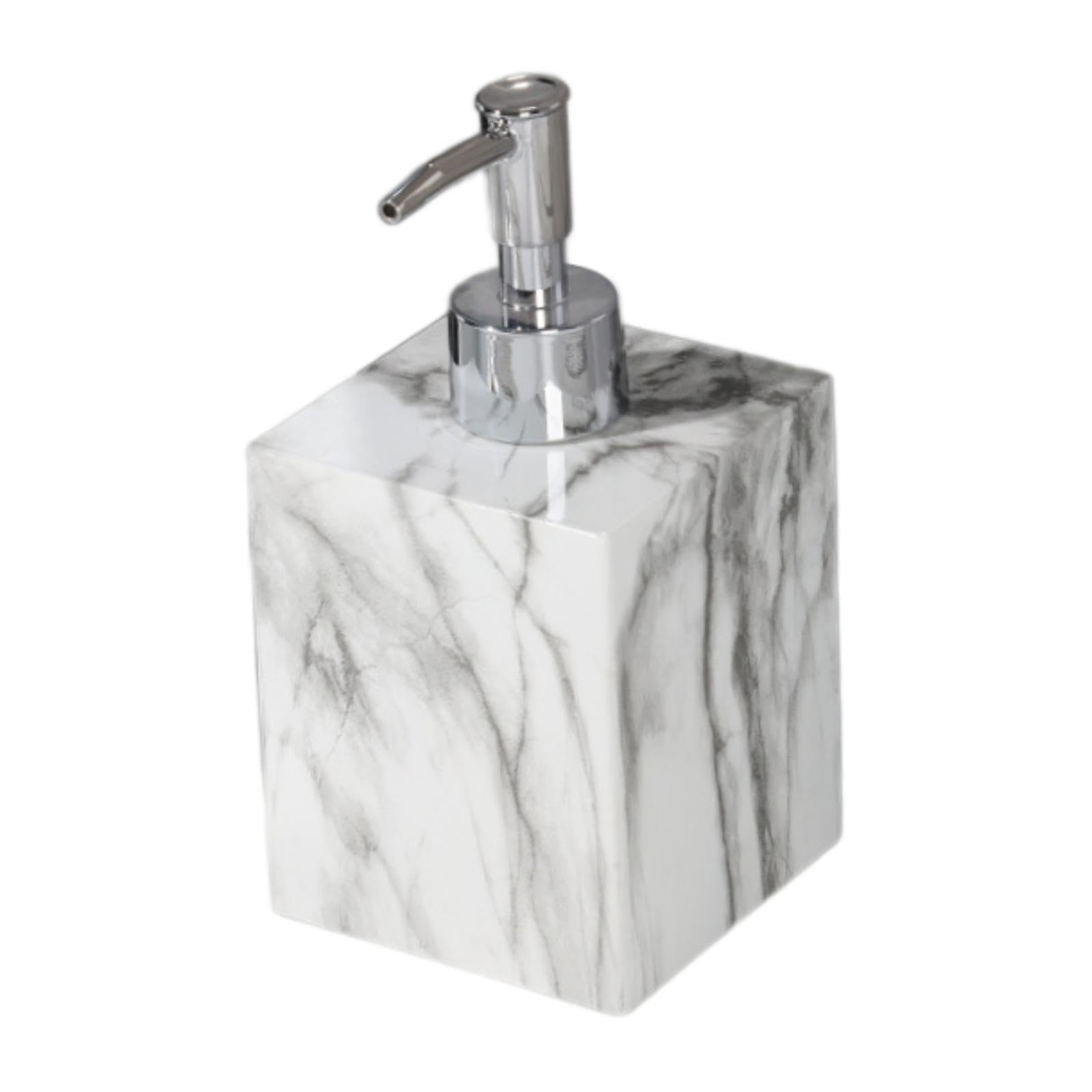 perfk Distributore di Sapone Liquido per Le Mani, distributore di Sapone con Texture in Marmo, distributore di Sapone in Resina da 400 ml, Contenitore per, Testa Argentata Bianca